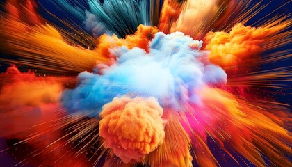 Poster - dynamic comic style explosion with colorful clouds and energetic splatter effects