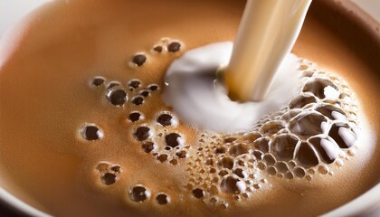 detail of milk mixing in coffee drink