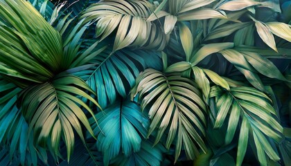 Wall Mural - color toned jungle foliage background