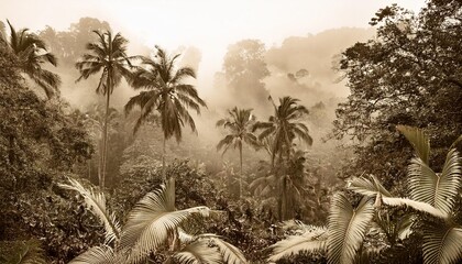 Wall Mural - tropical forest jungle sepia