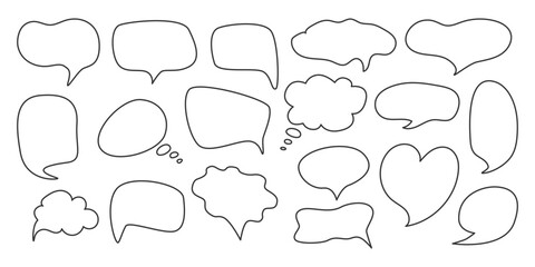 Poster - Doodle Speech bubble clouds set. Outline Message Box Collection. Communication icon. Quote Frame background. Fun cute hand drawn Thinking idea Balloon. Vector illustration