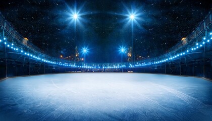 Wall Mural - night ice rink winter background with blue lights