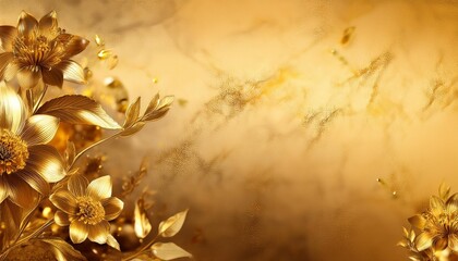 Wall Mural - fantasy flowers plants in gold on luxury golden background lavish card for copy space during holidays celebrations be unique in greetings on antique aged textured banner