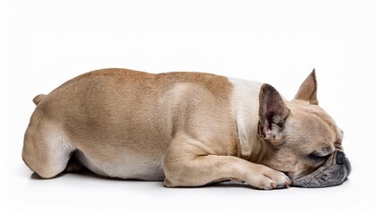 an anorexic french bulldog lying sleep isolated on a white background