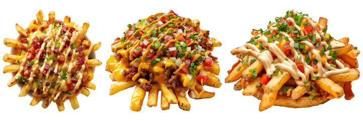 Loaded nacho fries isolated on transparent background,