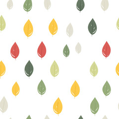 Wall Mural - Colorful fall colored flat design rain drop or water drop or leaves - seamless repeating background pattern, white background