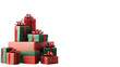 © master old - Different green and red christmas gift boxes stacked isolated on white background, PNG