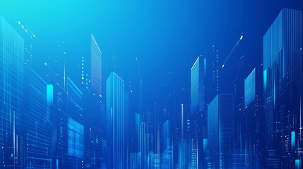 Poster - Futuristic digital city skyline illuminated by blue lights at night, showcasing modern architecture and technology advancements