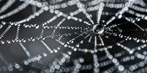 Wall Mural - Spider web covered in raindrops after a fall rainstorm