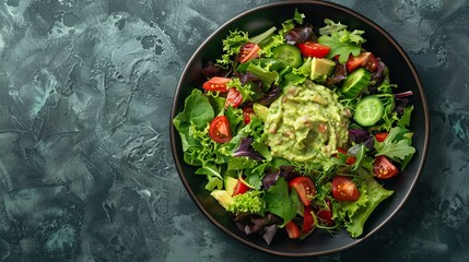 Wall Mural - top view salad with guacamole