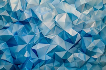 Poster - Dynamic blue mosaic texture with geometric triangular facets in an abstract background