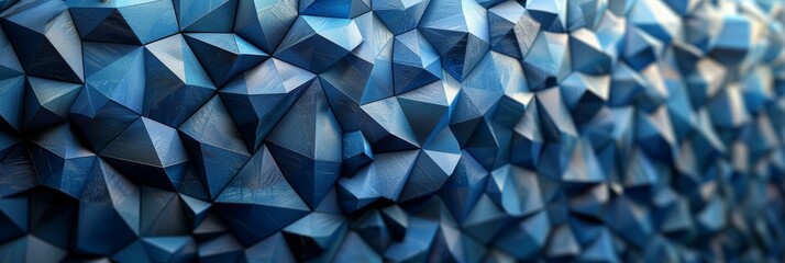 Poster - Modern and abstract geometric background with blue triangular facets.