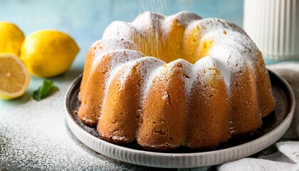 homemade lemon bundt cake with icing sugar