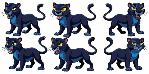 set of cartoon animals  panther, transparent white background