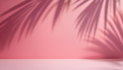 Wall Mural - blurred shadow from palm leaves on the pink wall minimal abstract background for product presentation spring and summer