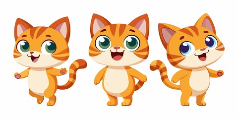 Sticker - set of cartoon kitten, transparent white background