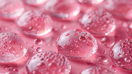 Canvas Print - Close-up of water droplets on a pink surface.