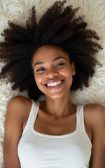 Wall Mural - a happy woman smiling on a carpet