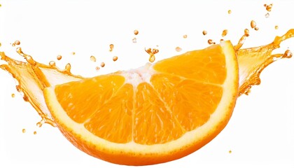 delicious orange slice splashing fresh juice cut out