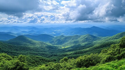 Sticker - Mountain Landscape View Over Rolling Hills and Clouds