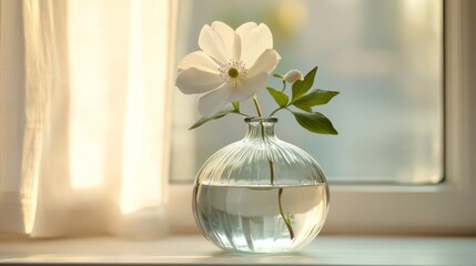 Sticker - White Flower in Glass Vase on Windowsill