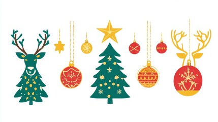 Wall Mural - a set of six christmas cards featuring deer and holly wreaths.
