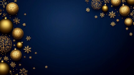 Wall Mural - the background of this christmas background is blue with gold ornaments and snowflakes.