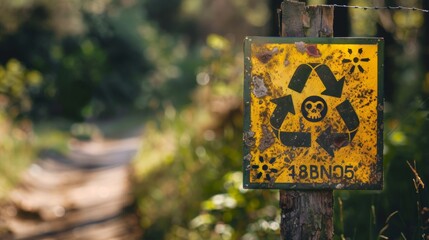 Wall Mural - yellow virus danger notice worn on a road