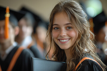 Poster - A student receiving their diploma, feeling the culmination of years of hard work and dedication. Concept of educational milestones and success.