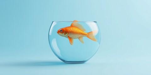 A 3D icon of a fish swimming in a small bowl rendered with a minimalistic approach and soft gradients. The bowl is centered with a clean background and soft shadowing