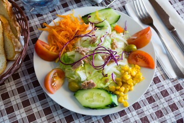 Sticker - Fresh salad with mix vegetables, boiled carrot and corn at plate