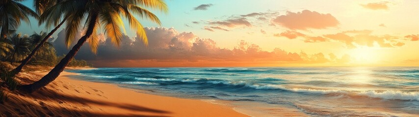 Wall Mural - Tropical Beach Paradise at sunset