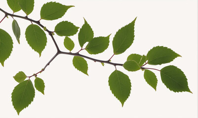 A branch with green leaves against a white background