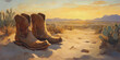 © Elvina - cowboy boots in desert landscape at sunset