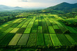© Evhen Pylypchuk - neatly divided fields, surrounded by hills and mountains under a cloudy sky