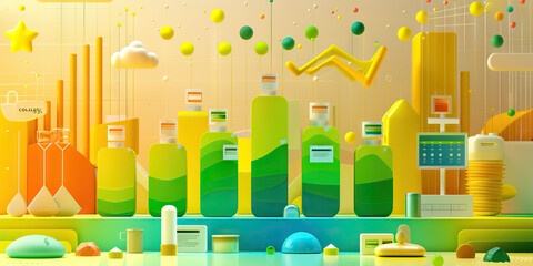 A vibrant, gradient-filled graph displaying customer satisfaction ratings across different products, with a primary color palette of yellow, green, and blue.