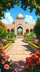 Wall Mural - Mughal Garden illustration,Mughal Garden elements collection,Mughal Garden wedding invitation,Mughal Garden frame