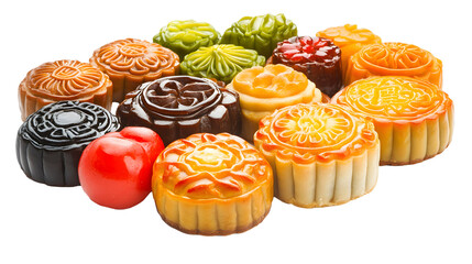 Wall Mural - Mid-autumn festival food, moon cake ,on white 