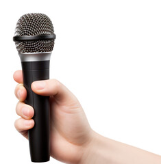 Poster - PNG Hand microphone holding white background.