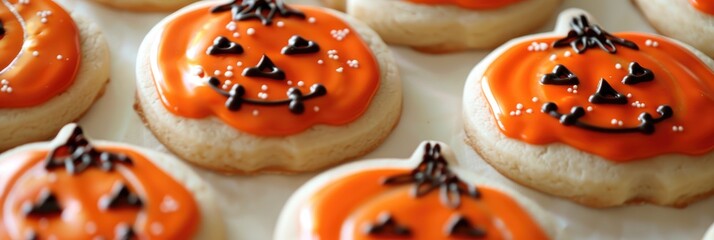 Poster - Sugar cookies shaped like pumpkins, adorned with orange icing