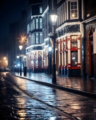 Wall Mural - Night view of a street in the old town of Bruges, Belgium