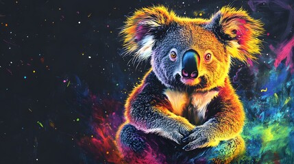 Canvas Print - Koala Sitting Down Drawing,Abstract Portrait in a Galaxy of Colors