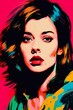 © Rayan Heaven - Painting of a woman with colorful hair and a colorful face. Portrait of a beautiful young woman with colorful hair. Rainbow image girl. Vibrant CMYK Illustration. Poster print