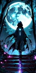 Wall Mural - mysterious figure under a glowing moon