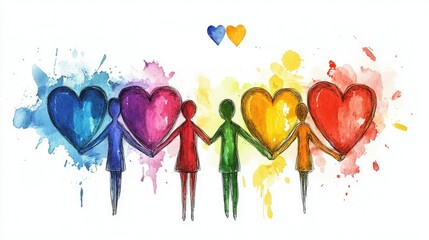 People with colorful hearts on white background. Equality concept, zero discrimination day, LGBT minorities