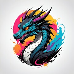 Wall Mural - Dragon Illustration with Colorful Splashes