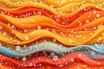 Poster - Colorful waves with bubbles flow smoothly, creating an abstract design reminiscent of underwater currents and light. Generative AI