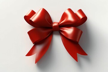 Red bow on a white background. Bright red ribbon bow isolated, perfect for holiday gifts. Red Christmas gift ribbon. Can be used for gift wrapping or as a decorative element.
