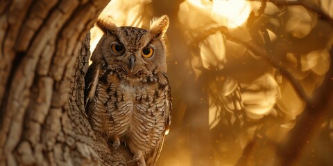 Sticker - African Scops Owl with a Playful Expression perched on a Tree