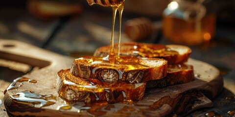 Poster - Slices of Toasted Bread with Honey Drizzle